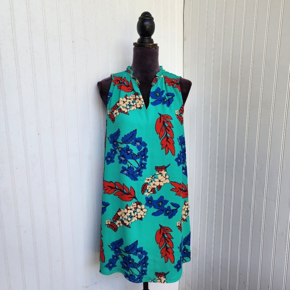 Tabitha Webb Shift Dress Womens Vibrant Green Floral Sleeveless Boho Casual Sz 4